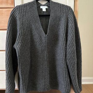 HM Knit V Neck College Rib Sweater Pullover Wool Senior Oversized Boyfriend